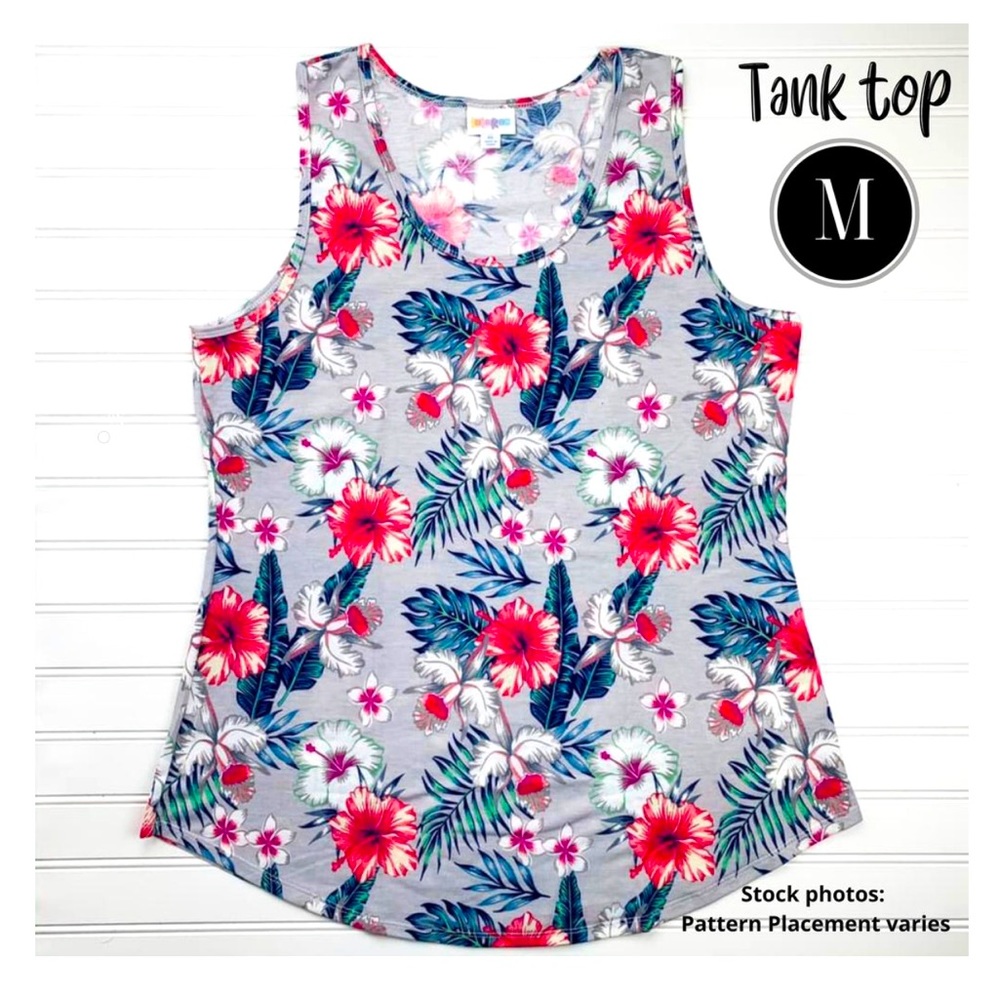 NWT Lularoe Tank top with red tropical flowers and gray ⭐️host picture 🌟